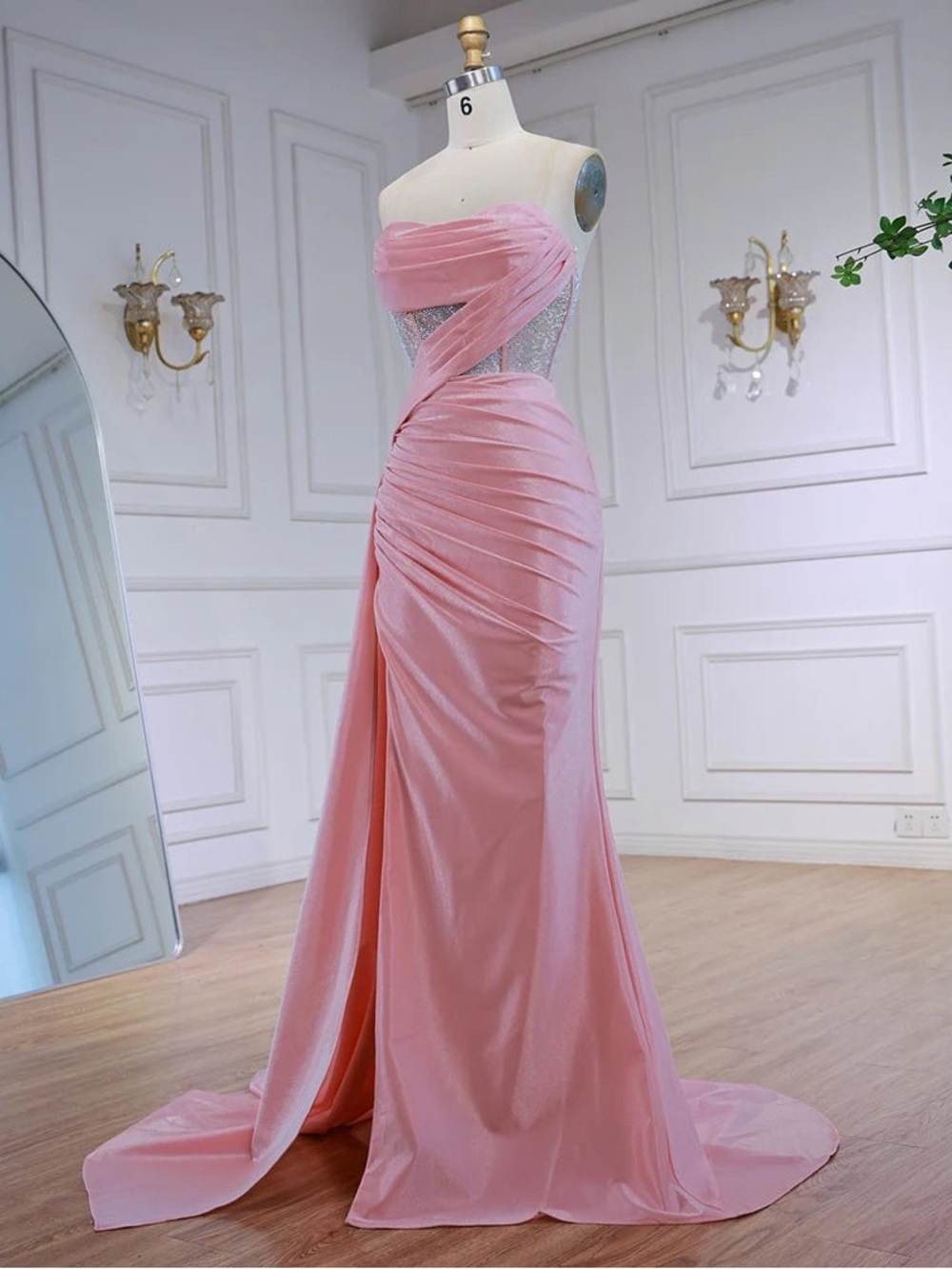 Wedtrend Shimmering Blush Pink Ruched Prom Gown nwt size 8